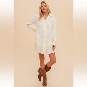 Cotton Dress Washed Textured Gauze Tunic Dress Cream/Pale Yellow